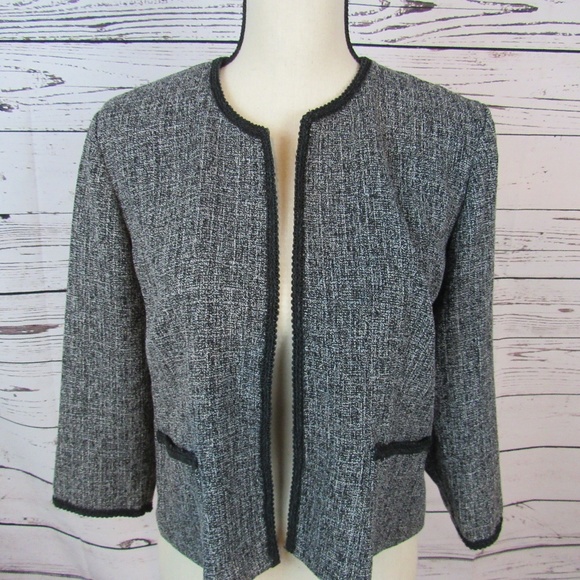 K Petite gray/white/black tweed open front jacket - Picture 1 of 7